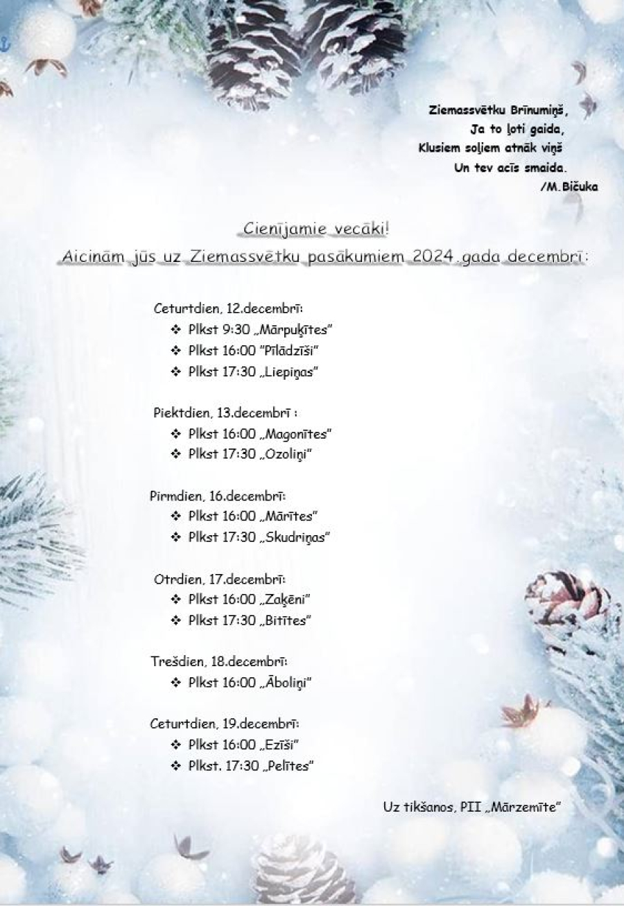 Aicinām uz Ziemassvētku pasākumiem!